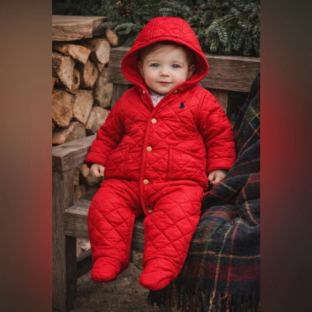 Ralph Lauren Baby Red Quilted‎ Hooded Bunting Snowsuit 9M